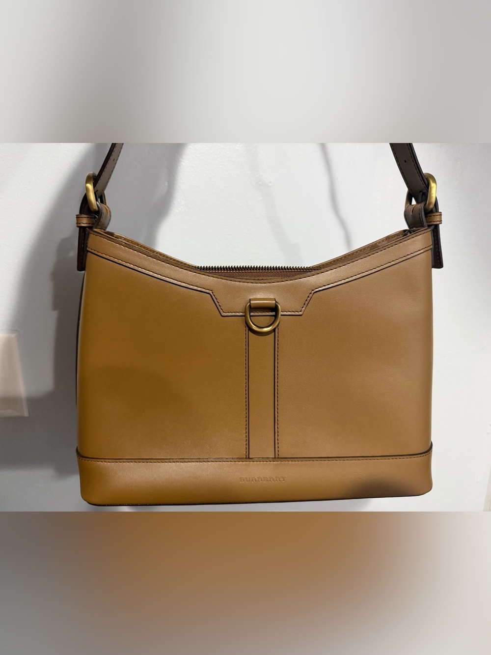 Burberry Caramel Brown Leather Hobo Bag with Gold Hardware